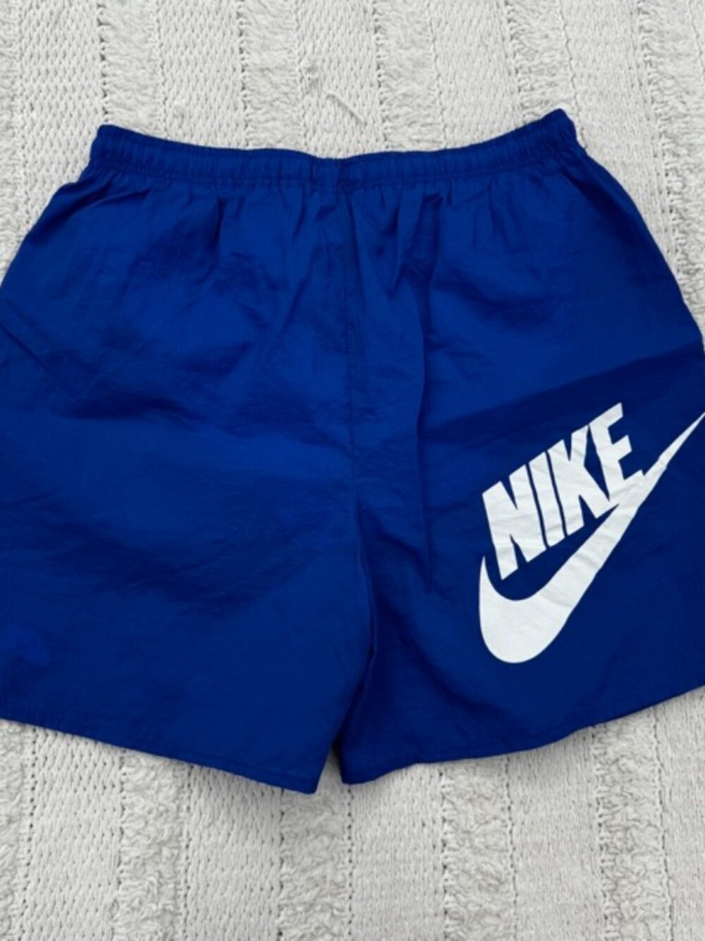Vintage 90s Nike Big Logo Swoosh Nylon Shorts Men's Large Blue White Pockets